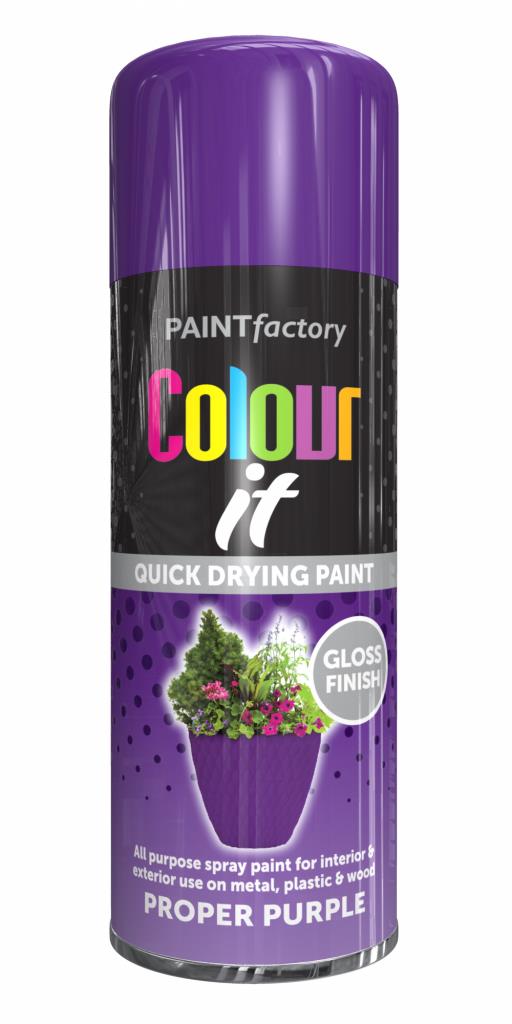 PAINT FACTORY Proper Purple Gloss Finish Spray Paint 220g PAINT FACTORY Proper Purple Gloss Finish Spray Paint 220g